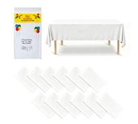 PENRUNKA Lot de 12 Nappe Blanche Jetable Effet Tissu, 137cm x 274cm Nappe de Table Résistant Eau et Huile Plastique Blanc Rectangulaire Disposable pour Anniversaire, Fête, Mariage, Barbecue, Noël