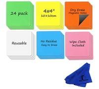 Pense-bête Magnétique Frigo 10x10 cm, Étiquette Magnétique Effaçable | Lot de 24, Petit Tableau Magnétique Blanc Effaçable à Sec, Bloc-notes Magnétique et Étiquette Aimantée Réutilisables