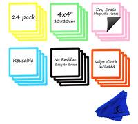 Pense-bête Magnétique Frigo 10x10 cm, Étiquette Magnétique Effaçable | Lot de 24, Petit Tableau Magnétique Blanc Effaçable à Sec, Bloc-notes Magnétique et Étiquette Aimantée Réutilisables