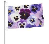 Pensées violettes et blanches disposées sur des mâts de drapeau de jardin personnalisés de 90 cm x 60 cm avec œillets