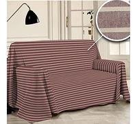 PENSIERI DELICATI Housse de canapé 250 x 290 cm, fabriquée en Italie, 100% Pur Coton recyclé, Motif rayé, Rouge, idéale comme Housse de canapé, Couverture de Pique-Nique