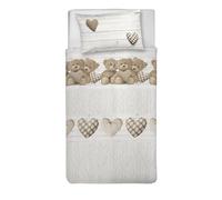 PENSIERI DELICATI Parure de lit 1 Personne 100% Coton, avec Sac 150 x 200 cm et 1 taie d'oreiller 52 x 82 cm, fabriquée en Italie, Housse de Couette Lavable en Machine à 40 °, Fantaisie Ours Beige
