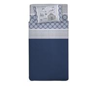 PENSIERI DELICATI Parure de lit 1 Place et demie 100% Coton, Parure de lit 1 Place et demie 120 x 200 cm, avec Drap Plat, Dessus et 1 taie d'oreiller, fabriquée en Italie, Motif Chalet Bleu