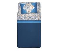PENSIERI DELICATI Parure de lit 1 Place et demie 100% Coton, Parure de lit 1 Place et demie 120 x 200 cm, avec Drap Plat, Dessus et 1 taie d'oreiller, fabriquée en Italie, Fantaisie faïence Bleue