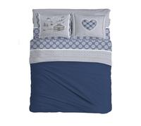 PENSIERI DELICATI Parure de lit Double 100% Coton, Parure de lit Double 180 x 200 cm, avec Drap Plat, Dessus et 2 taies d'oreiller, fabriquée en Italie, Motif Chalet Bleu