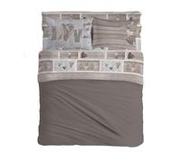 PENSIERI DELICATI Parure de lit Double 100% Coton, Parure de lit Double 180 x 200 cm, avec Drap Plat, Dessus et 2 taies d'oreiller, fabriquée en Italie, Fantaisie Shabby in Love Beige