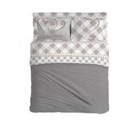 PENSIERI DELICATI Parure de lit Double 100% Coton, Parure de lit Double 180 x 200 cm, avec Drap Plat, Dessus et 2 taies d'oreiller, fabriquée en Italie, Fantaisie Lovely Check Beige