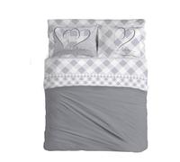 PENSIERI DELICATI Parure de lit Double 100% Coton, Parure de lit Double 180 x 200 cm, avec Drap Plat, Dessus et 2 taies d'oreiller, fabriquée en Italie, Fantaisie Lovely Check Gris