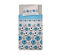 PENSIERI DELICATI Parure de lit Simple 100% Coton, avec Sac 155 x 200 cm et 1 taie d'oreiller 52 x 82 cm, fabriquée en Italie, Housse de Couette Lavable en Machine à 40 °, Motif Football Bleu Clair