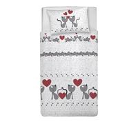 PENSIERI DELICATI Parure de lit Simple 100% Coton, avec Sac 155 x 200 cm et 1 taie d'oreiller 52 x 82 cm, fabriquée en Italie, Housse de Couette Lavable en Machine à 40 °, Fantaisie Chatons Gris