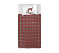 PENSIERI DELICATI Parure de lit Simple 100% Coton, avec Sac 155 x 200 cm et 1 taie d'oreiller 52 x 82 cm, fabriquée en Italie, Housse de Couette Lavable en Machine à 40 °, Motif Tartan Rouge