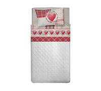 PENSIERI DELICATI Parure de lit Simple 100% Coton, Parure de lit Simple 90 x 200 cm avec Drap Plat, Drap Dessus et 1 taie d'oreiller, fabriquée en Italie, Fantaisie Love Mountain Rouge