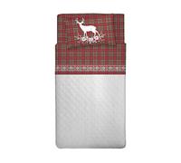 PENSIERI DELICATI Parure de lit Simple 100% Coton, Parure de lit Simple 90 x 200 cm, avec Drap Plat, Drap et 1 taie d'oreiller, fabriquée en Italie, Motif Tartan cerf Rouge