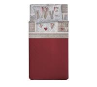 PENSIERI DELICATI Parure de lit Simple 100% Coton, Parure de lit Simple 90 x 200 cm, avec Drap Plat, Drap Dessus et 1 taie d'oreiller, fabriquée en Italie, Fantaisie Shabby in Love Rouge
