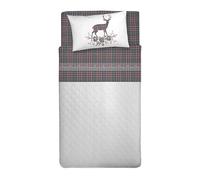 PENSIERI DELICATI Parure de lit Simple 100% Coton, Parure de lit Simple 90 x 200 cm, avec Drap Plat, Drap et 1 taie d'oreiller, fabriquée en Italie, Tartan Cerf Anthracite