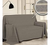 PENSIERI DELICATI Toile Couvre Canapé 180 x 290 cm Made in Italy, Housses Canape 100% Coton Pur Recyclé Teint en Fil, Fantaisie à Rayures Tabac, Idéal comme Housse de Meuble, Couverture Pique-Nique