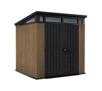 Pent 7x7 - Abri jardin 216x226x218 cm 2 portes rangement outils effet bois Evotech+ résine marron/noire