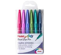 Pentel Arts Brush Sign Pen SES15C/6TREND, Pochette de 6 Feutres pinceaux, Assortiment de Couleurs tendances Trend
