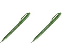 Pentel Arts Brush Sign Pen SES15C-D2X, Feutre pinceau, Vert olive (Lot de 2)