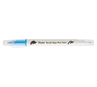 Pentel Arts Brush Sign Pen Twin SESW30C Lot de 10 feutres pinceau bi-pointe, Pointe large et fine, Acquarellable, Bleu ciel