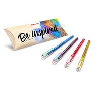 Pentel Arts Hybrid Dual Metallic K110, Roller encre gel métallique, Pack de 4 couleurs assorties (Bleu+Vert, Violet+Bleu, Rose+Rose et Or)