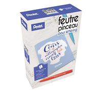 Pentel Arts Kit Lettering contenant 4 feutres pinceau Brush Sign Pen SES15C Noir, Rouge, Bleu ciel et Violet + 1 livret Cours de lettering pour tous offert