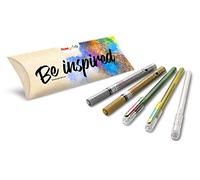 Pentel Arts Pack Noël contenant 5 pièces : 2x marqueurs peinture métallique or/argent, 2x rollers encre gel métallique vert&rouge métallique/jaune&vert métallique, 1x roller encre gel pastel blanc