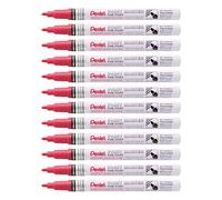 Pentel Arts Paint Marker MSP10, Marqueur peinture permanent, Pointe fine, Rouge, Lot de 12