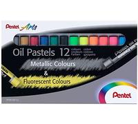 Pentel - Pastels à l'huile PHN-MF12 - Métallisés et fluorescents - Boîte de 12 couleurs assorties