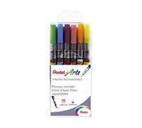 Pentel Arts Pochette de 6 Pinceaux rechargeables COLOR BRUSH XGFL : 1 x Orange, 1 x Jaune, 1 x Vert clair, 1 x Bleu ciel, 1 x Pourpre, 1 x Rose GFL/6FUNNY