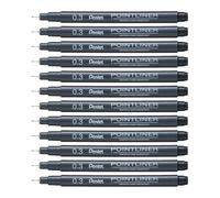 Pentel Arts Pointliner S20P Feutre Technique encre à pigments, Pointe calibrée 0,3 mm, Noir, Lot de 12