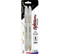 Pentel Arts Sparkle POP Lot de 2 stylos à encre gel Argenté, encre dorée et argentée