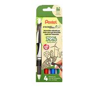 Pentel BL77E-4 EnerGel Eco Lot de 4 stylos roller à encre gel avec mécanisme d'impression fabriqué avec 79% de matériaux recyclés - Noir/rouge/bleu/vert