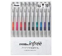 Pentel BLN74TL-10 EnerGel Stylo à bille à encre 0,4 mm, 10 couleurs, 0.4mm, Noir, bleu, gris, orange, violet