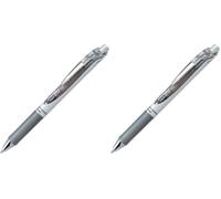 Pentel - Bolígrafo Energel retráctil con mecanismo de presión y punta de bola, 0,35mm de grosor de trazo, Color gris. (Lot de 2)
