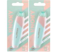 Pentel Correction tape Knoky XZTT805K-WY Ruban correcteur rétractable par bouton poussoir et rechargeable, bande 5 mm x 6 m, corps pastel vert clair + corail (Lot de 2)