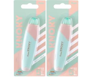 Pentel Correction tape Knoky XZTT805K-WY Ruban correcteur rétractable par bouton poussoir et rechargeable, bande 5 mm x 6 m, corps pastel vert clair + corail (Lot de 2)