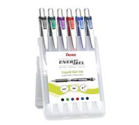 Pentel EnerGel BL77-6 Lot de 6 stylos roller à encre gel avec mécanisme à pression, diamètre de la bille 0,7 mm = épaisseur de trait 0,35 mm, rechargeables, boîte en plastique, couleurs assorties, 12
