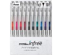 Pentel EnerGel Infree Stylo à bille rétractable, pointe fine 0,7 mm, 10 couleurs, BL77TL-10