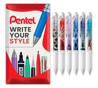 Pentel EnerGel Lot de 6 stylos à bille rétractables à encre gel - BLN75 - Pointe de 0,5 mm - Stylos Edo Kiriko édition limitée - Encre noire - dans un emballage cadeau