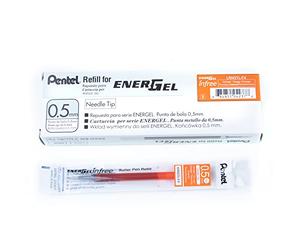 Pentel Energel Pure LRN5TL-fx Lot de 12 recharges pour stylo à bille - Boîtier coloré - Orange - Épaisseur de trait : 25 mm - Pointe aiguille