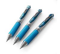 Pentel EnerGel RTX Lot de 3 stylos à encre gel liquide rétractable, pointe métallique de 0,7 mm, ligne moyenne, encre turquoise