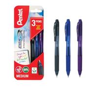 Pentel Energel-XBL107/3-ACV Lot de 3 stylos à bille triple 0,7 mm Noir/bleu/violet