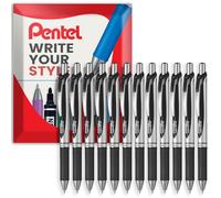 Pentel EnerGel XM BL77 - Lot de 12 stylos à encre gel liquide rétractables - 0,7 mm - 54 % recy ans un emballage d'oreiller (noir)