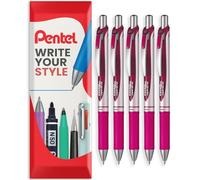 Pentel EnerGel XM BL77 - Lot de 5 stylos à encre gel liquide rétractables - 0,7 mm - 54 % recy ans un emballage d'oreiller (rose)
