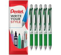 Pentel EnerGel XM BL77 - Lot de 5 stylos à encre gel liquide rétractables, 0,7 mm, 54 % recy ans un emballage d'oreiller (vert)