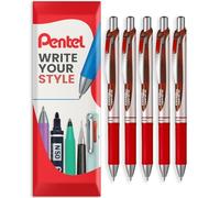 Pentel EnerGel XM BL77 - Lot de 5 stylos à encre gel liquide rétractables - 0,7 mm - 54 % recy ans une enveloppe cadeau (rouge)