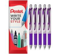 Pentel EnerGel XM BL77 Lot de 5 stylos gel liquide rétractables, 0,7 mm, 54 % recyclés, dans emballage coussin, violet