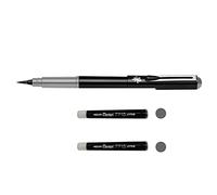 Pentel GFKPN Pocket Brush stylo pinceau encre à pigments pour calligraphie, croquis, dessins Gris + 2 cartouches