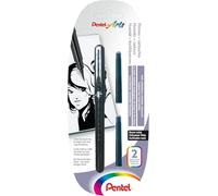 Pentel GFKPN Pocket Brush stylo pinceau encre à pigments pour calligraphie, croquis, dessins Noir + 2 cartouches